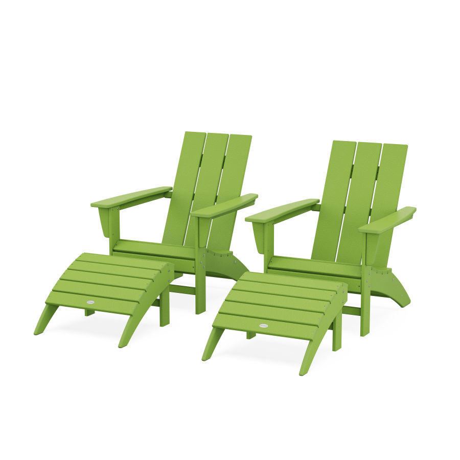POLYWOOD Modern Adirondack Chair 4-Piece Set with Ottomans in Lime