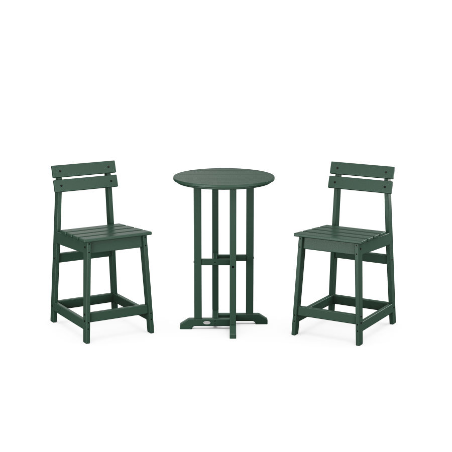 POLYWOOD Modern Studio Plaza Counter Chair 3-Piece Bistro Set in Green
