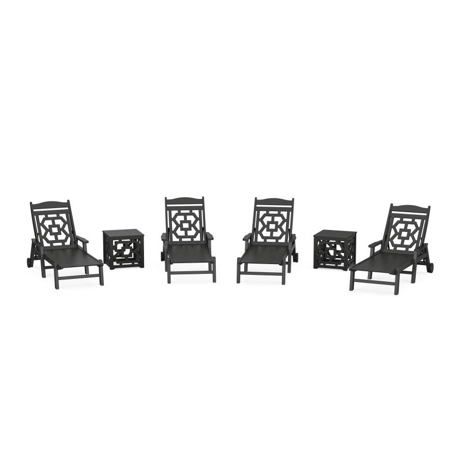 POLYWOOD Chinoiserie 6-Piece Chaise Set in Black