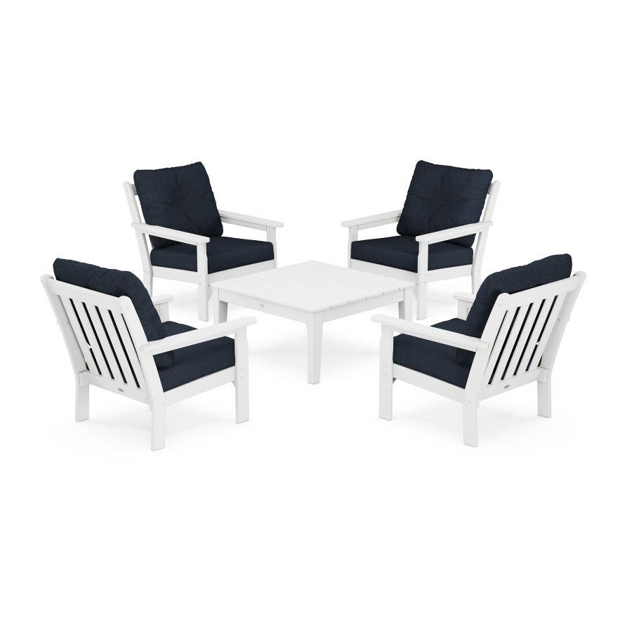 POLYWOOD Vineyard 5-Piece Deep Seating Conversation Set in White / Marine Indigo