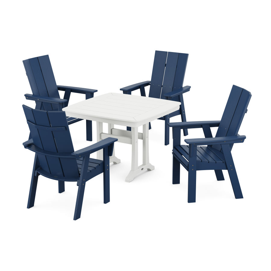 POLYWOOD Modern Adirondack 5-Piece Dining Set with Trestle Legs in Navy / White