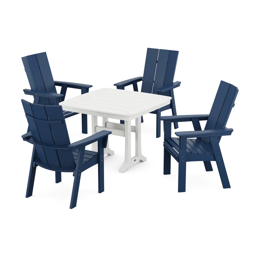 POLYWOOD Modern Adirondack 5-Piece Dining Set with Trestle Legs in Navy / White