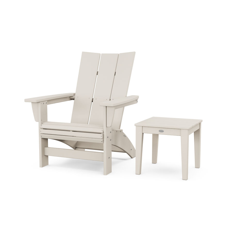 POLYWOOD Modern Grand Adirondack Chair with Side Table in Sand
