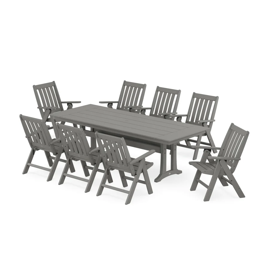 POLYWOOD Vineyard Folding 9-Piece Farmhouse Dining Set with Trestle Legs