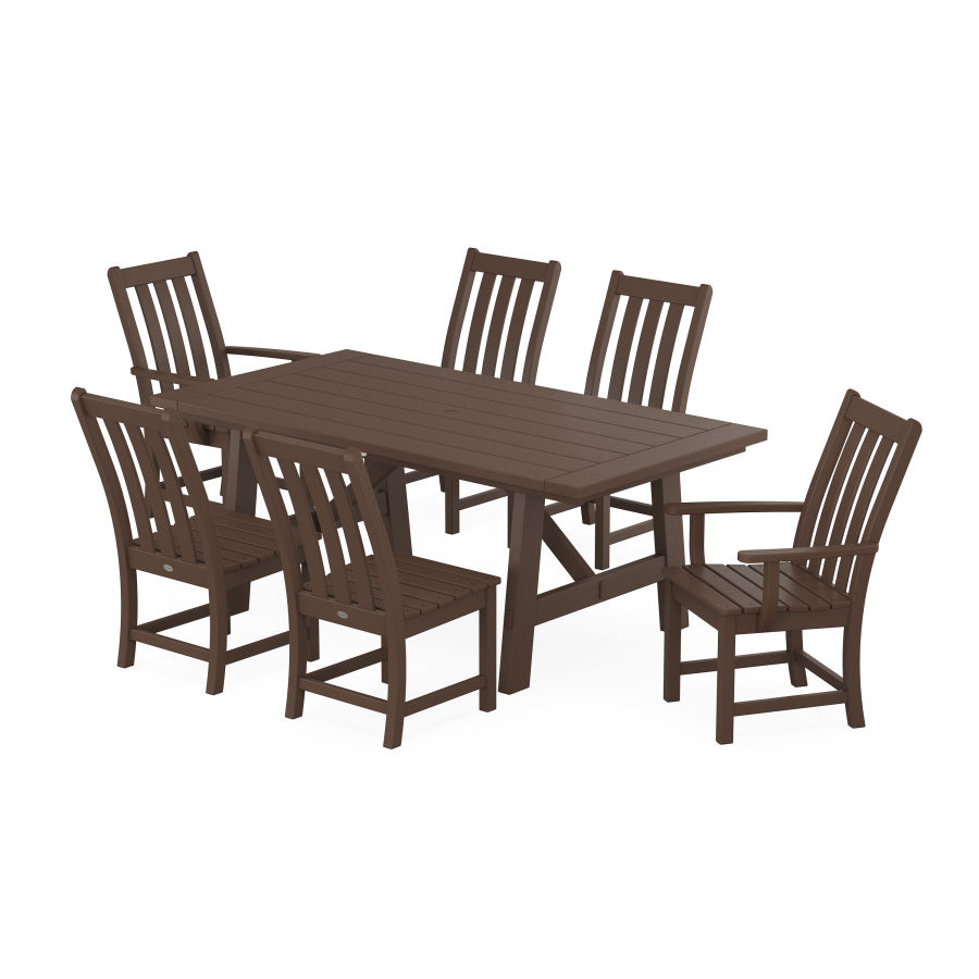 POLYWOOD Vineyard 7-Piece Rustic Farmhouse Dining Set With Trestle Legs in Mahogany