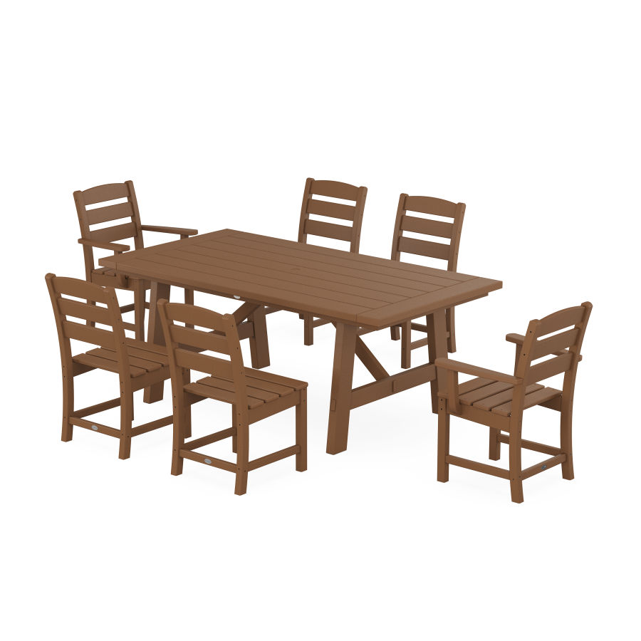 POLYWOOD Lakeside 7-Piece Rustic Farmhouse Dining Set With Trestle Legs in Teak