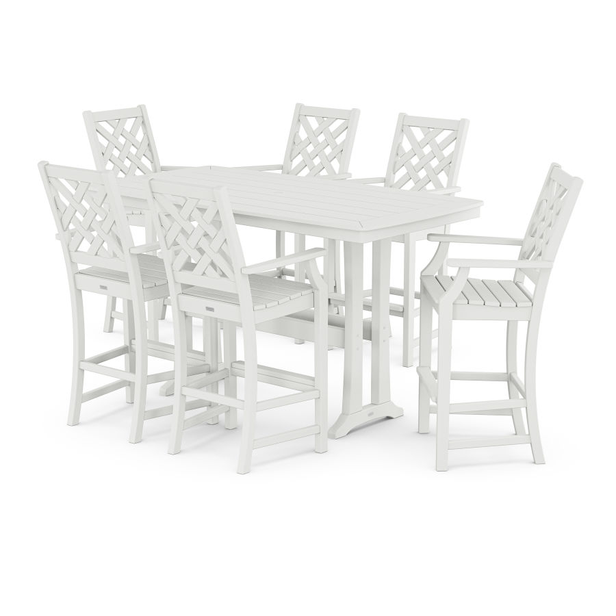 POLYWOOD Wovendale Arm Chair 7-Piece Bar Set with Trestle Legs in White