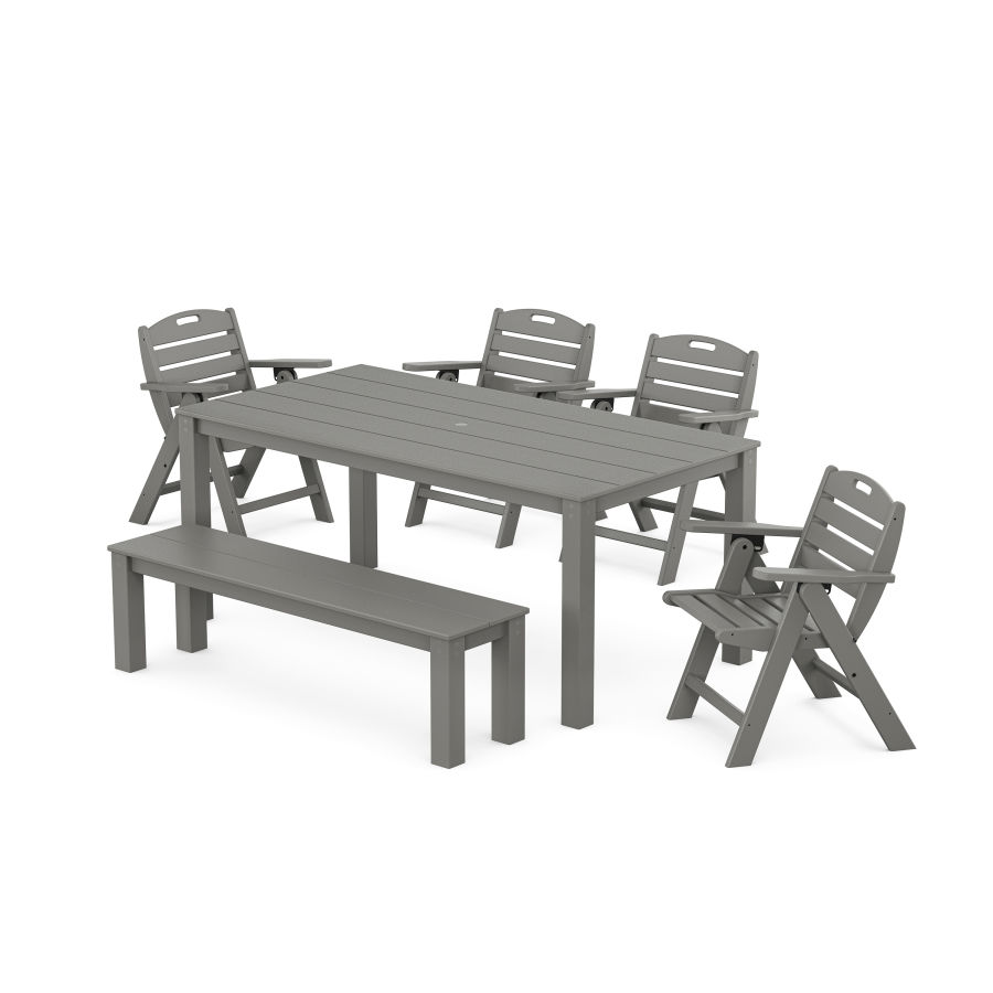 POLYWOOD Nautical Folding Lowback Chair 6-Piece Parsons Dining Set with Bench