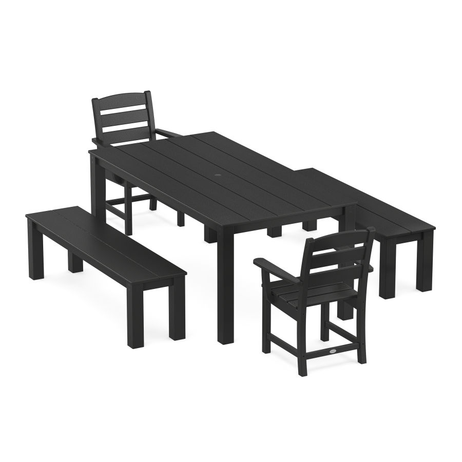 POLYWOOD Lakeside 5-Piece Parsons Dining Set with Benches in Black