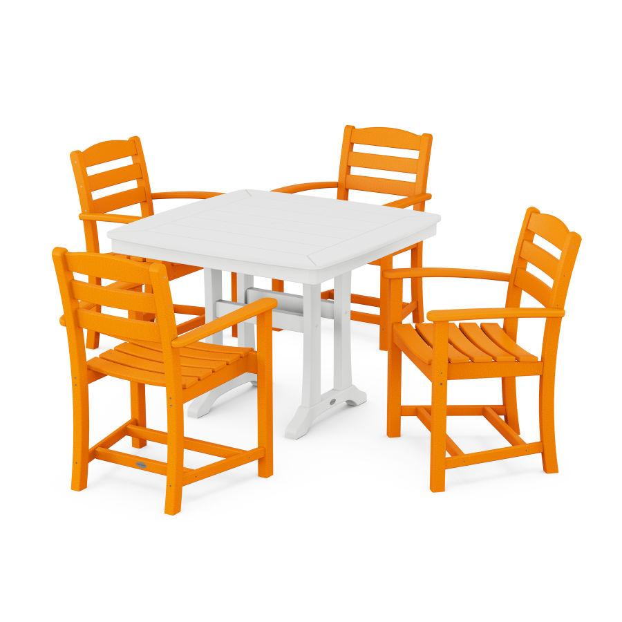 POLYWOOD La Casa Café 5-Piece Dining Set with Trestle Legs in Tangerine / White