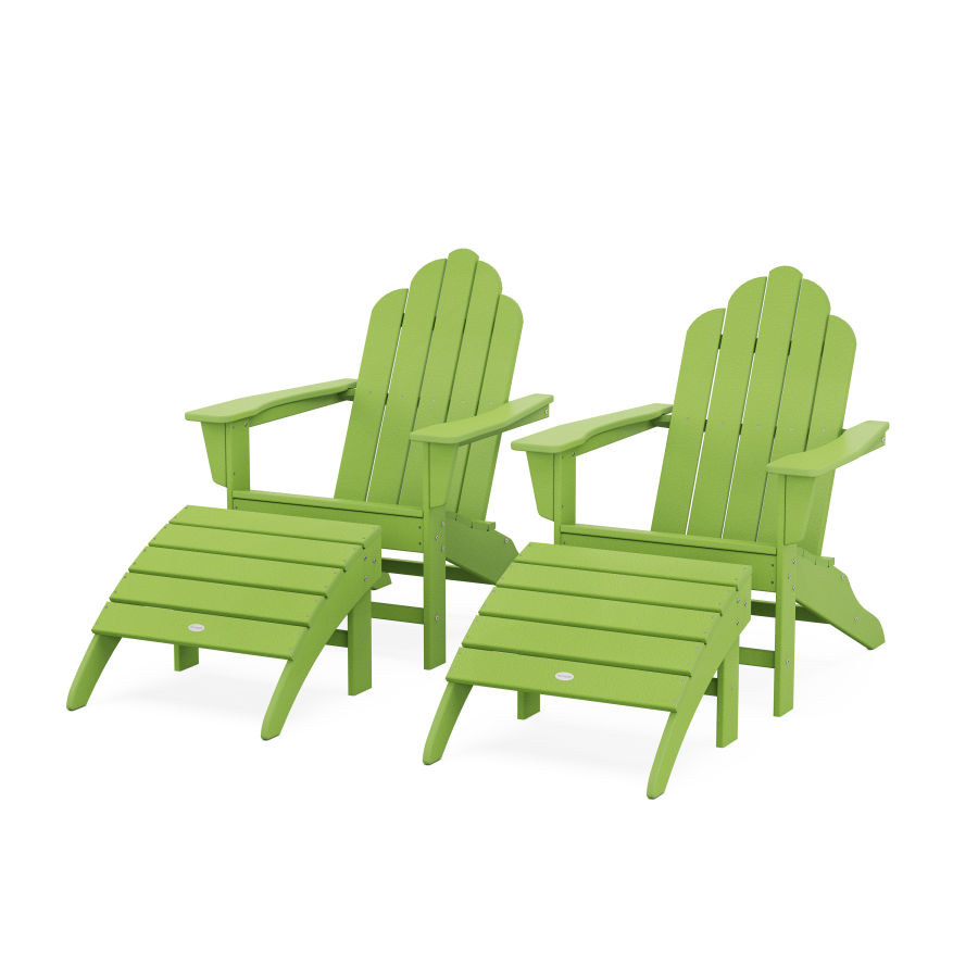 POLYWOOD Long Island Adirondack Chair 4-Piece Set with Ottomans in Lime