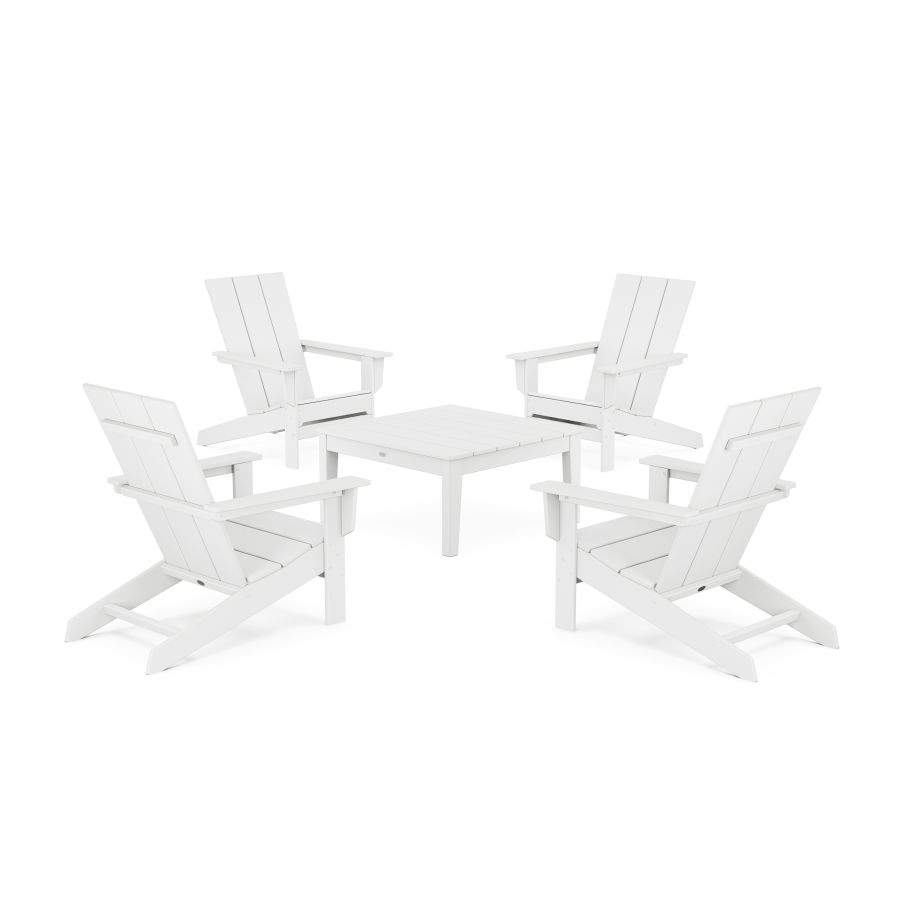 POLYWOOD 5-Piece Modern Studio Adirondack Chair Conversation Group in White