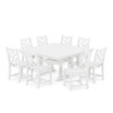 Chippendale 9-Piece Farmhouse Trestle Dining Set in White