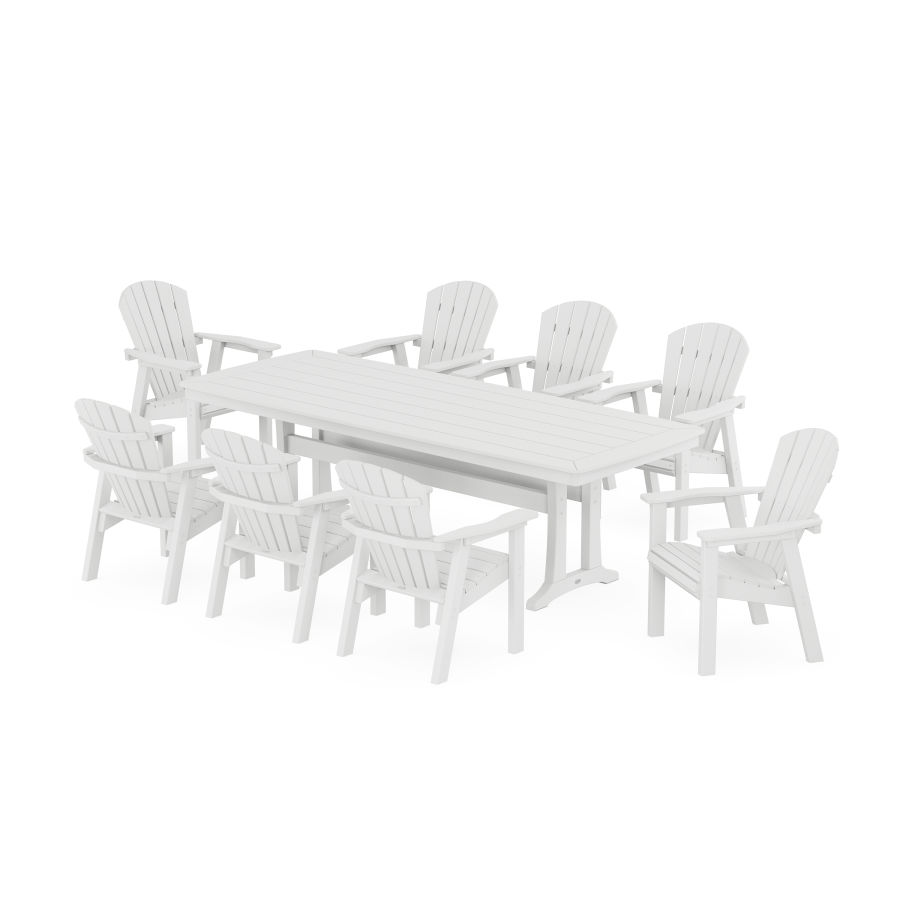 POLYWOOD Seashell 9-Piece Dining Set with Trestle Legs in White