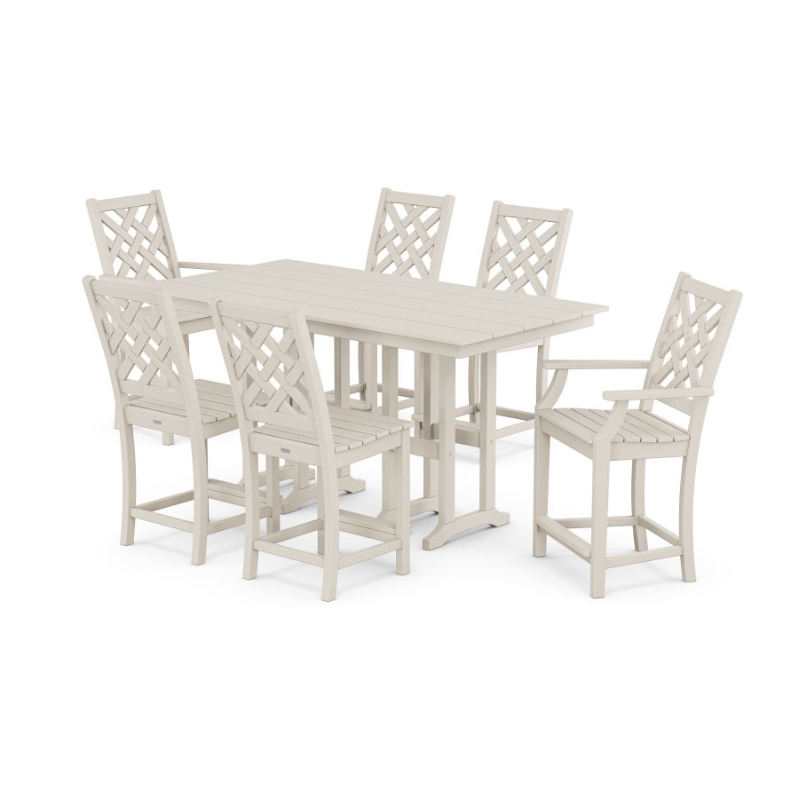 POLYWOOD Wovendale 7-Piece Farmhouse Counter Set in Sand