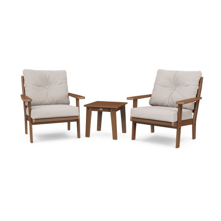 POLYWOOD Lakeside 3-Piece Deep Seating Chair Set in Teak / Dune Burlap