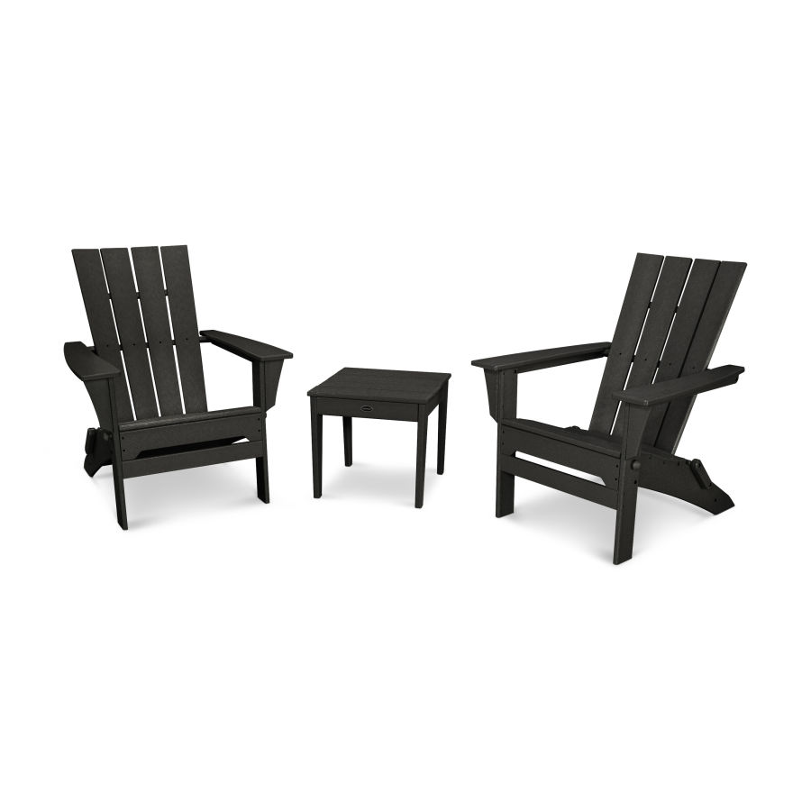POLYWOOD Quattro Folding Chair 3-Piece Adirondack Set in Black