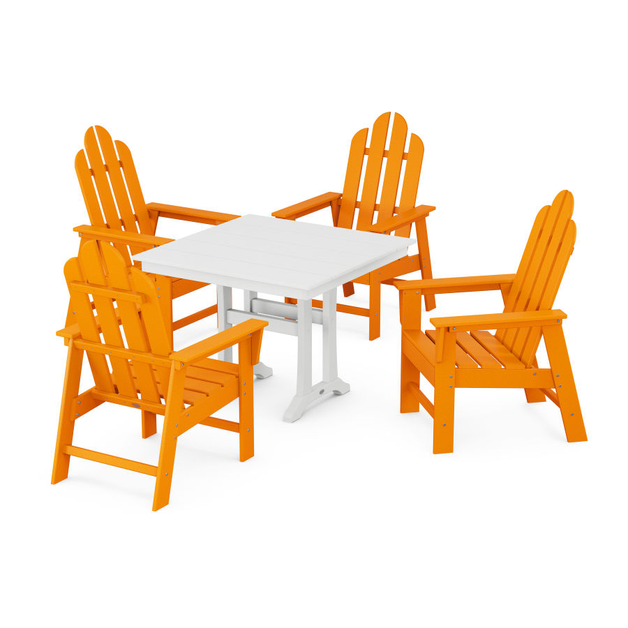 POLYWOOD Long Island 5-Piece Farmhouse Dining Set With Trestle Legs in Tangerine / White