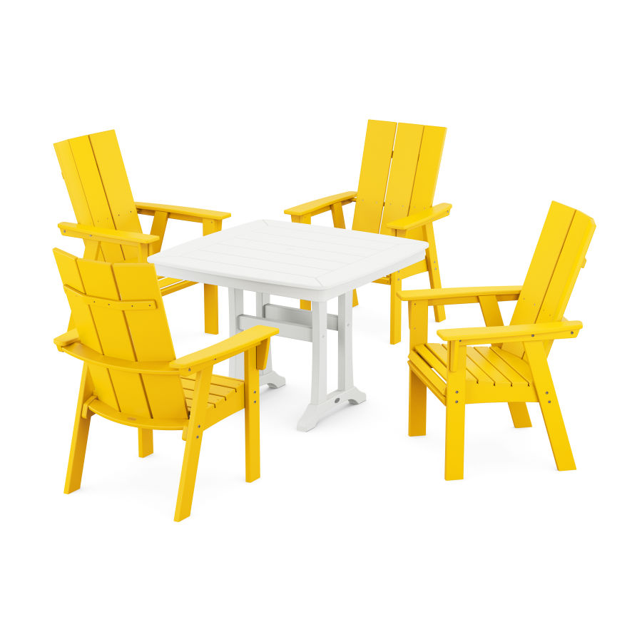 POLYWOOD Modern Adirondack 5-Piece Dining Set with Trestle Legs in Lemon / White