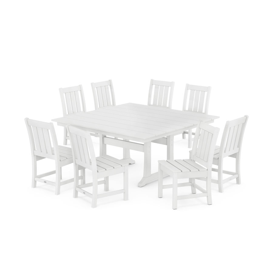 POLYWOOD Oxford Side Chair 9-Piece Square Farmhouse Dining Set with Trestle Legs in White