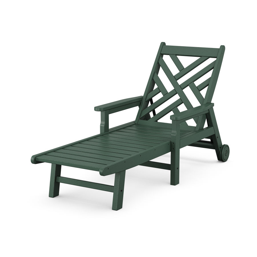 POLYWOOD Chippendale Chaise with Arms and Wheels in Green