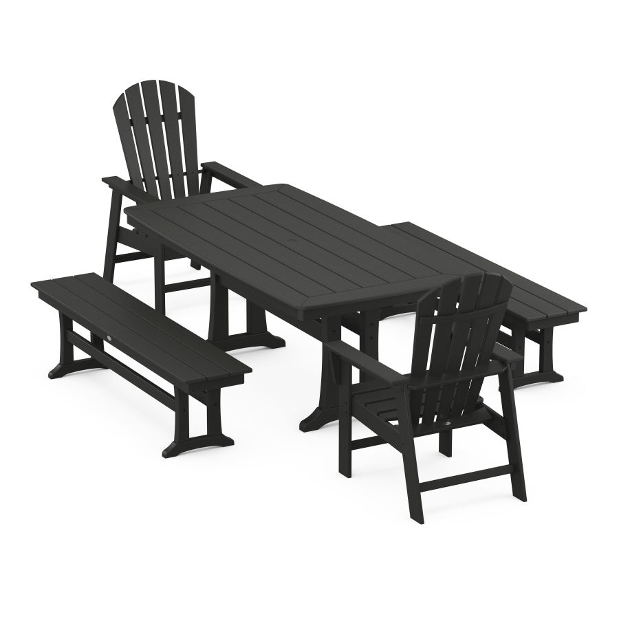 POLYWOOD South Beach 5-Piece Dining Set with Trestle Legs in Black