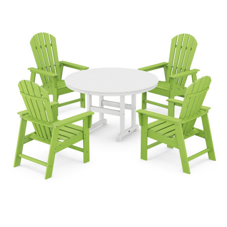 South Beach 5-Piece Round Farmhouse Dining Set in Lime / White