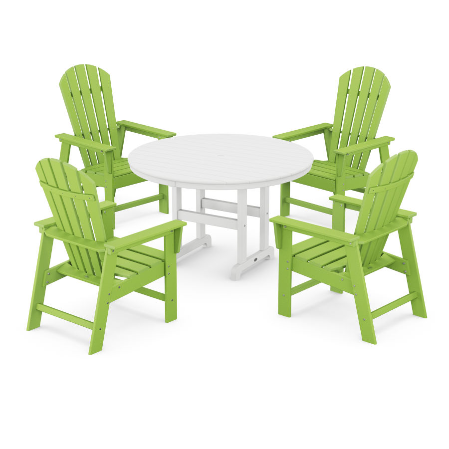 POLYWOOD South Beach 5-Piece Round Farmhouse Dining Set in Lime / White