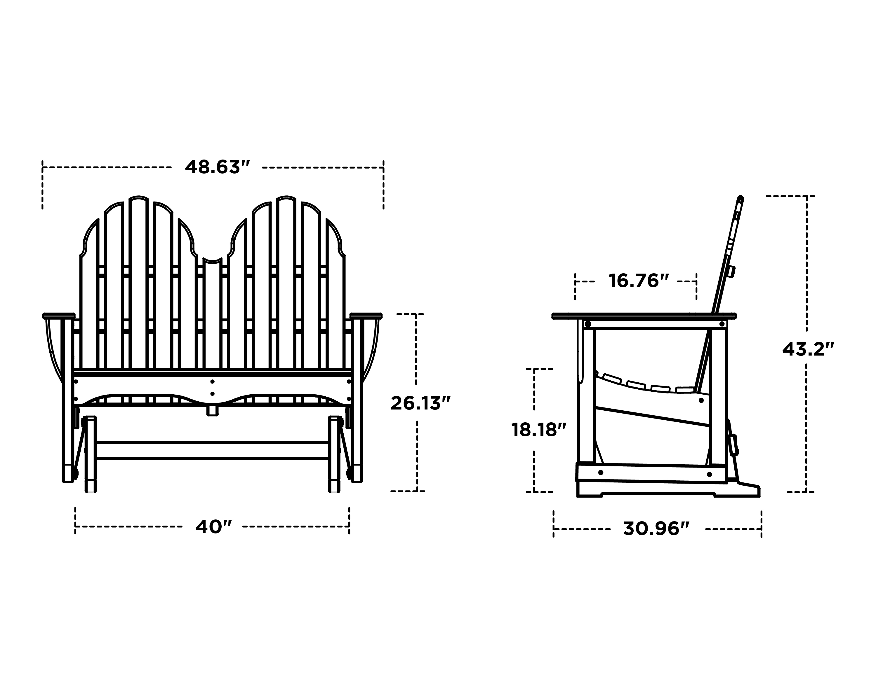 Dimensions for Classic Adirondack 48" Glider