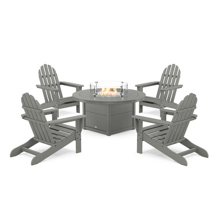 POLYWOOD Classic Adirondack 5-Piece Conversation Set with Fire Pit Table