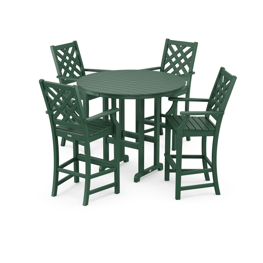 POLYWOOD Wovendale 5-Piece Round Farmhouse Bar Set in Green