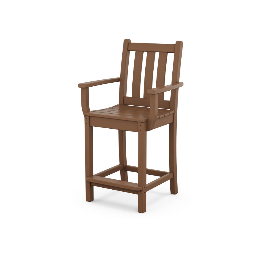 POLYWOOD Traditional Garden Counter Arm Chair in Teak