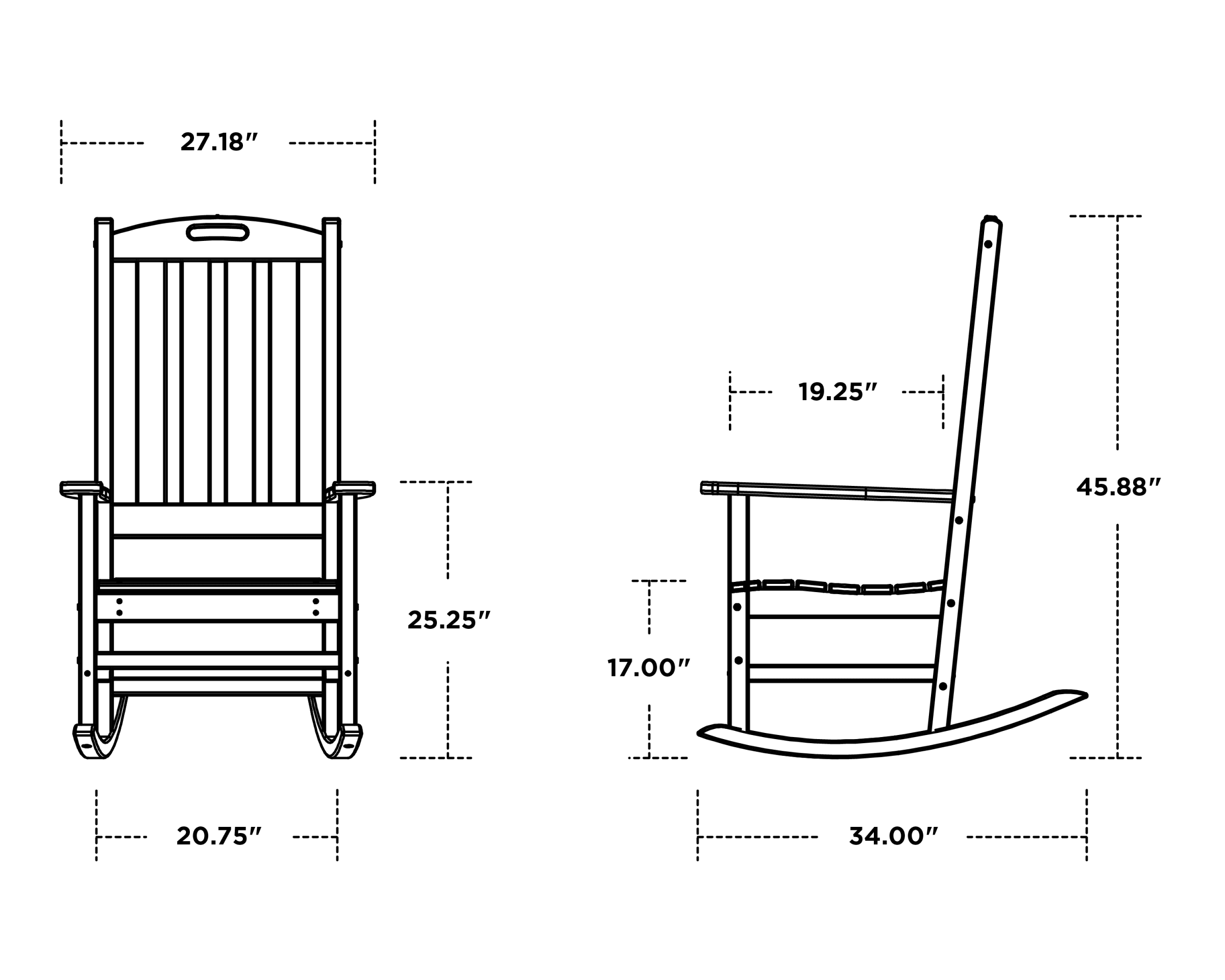 Dimensions for Nautical Porch Rocking Chair