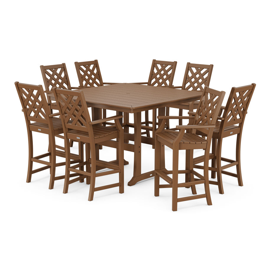 POLYWOOD Wovendale 9-Piece Square Bar Set with Trestle Legs in Teak