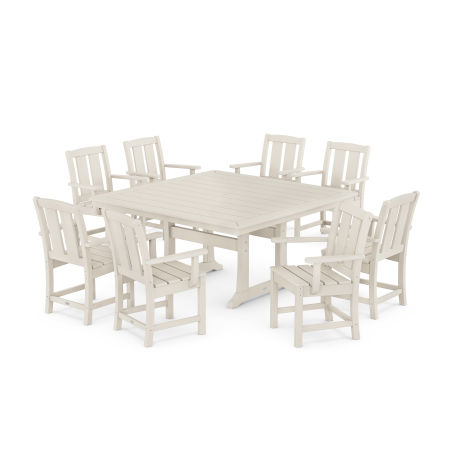 POLYWOOD Mission 9-Piece Square Dining Set with Trestle Legs in Sand