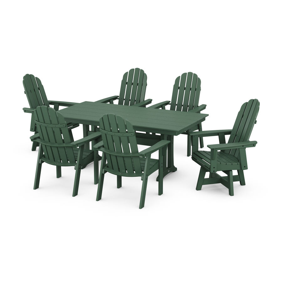 POLYWOOD Vineyard Curveback Adirondack Swivel Chair 7-Piece Farmhouse Dining Set with Trestle Legs in Green