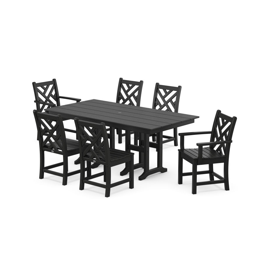 POLYWOOD Chippendale 7-Piece Farmhouse Dining Set in Black