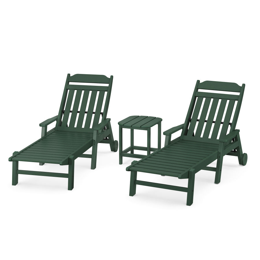 POLYWOOD Country Living 3-Piece Chaise Set with Arms and Wheels in Green