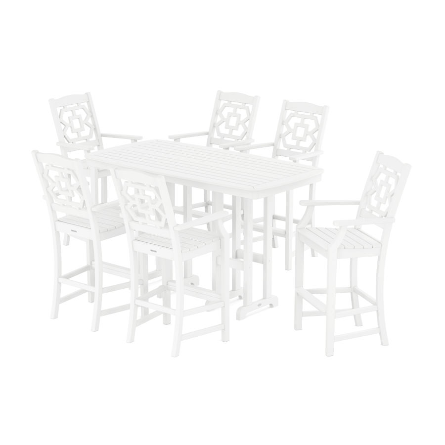 POLYWOOD Chinoiserie Arm Chair 7-Piece Bar Set in White