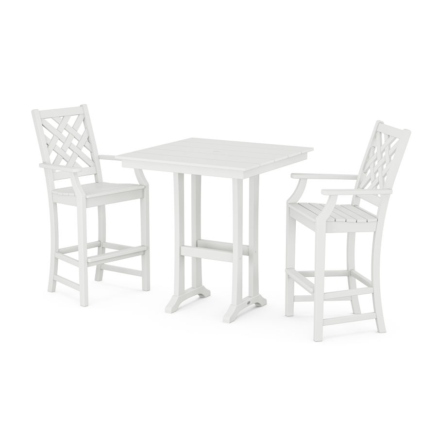 POLYWOOD Wovendale 3-Piece Farmhouse Bar Set with Trestle Legs in White