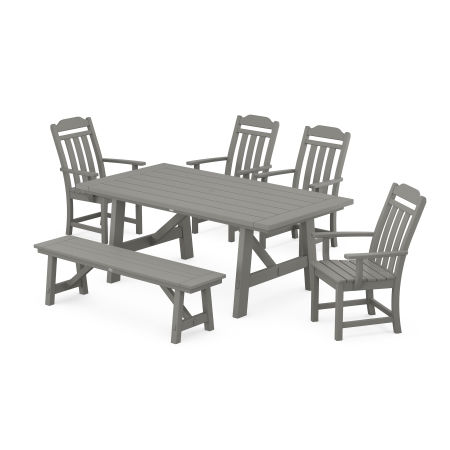 POLYWOOD Country Living 6-Piece Rustic Farmhouse Dining Set with Bench