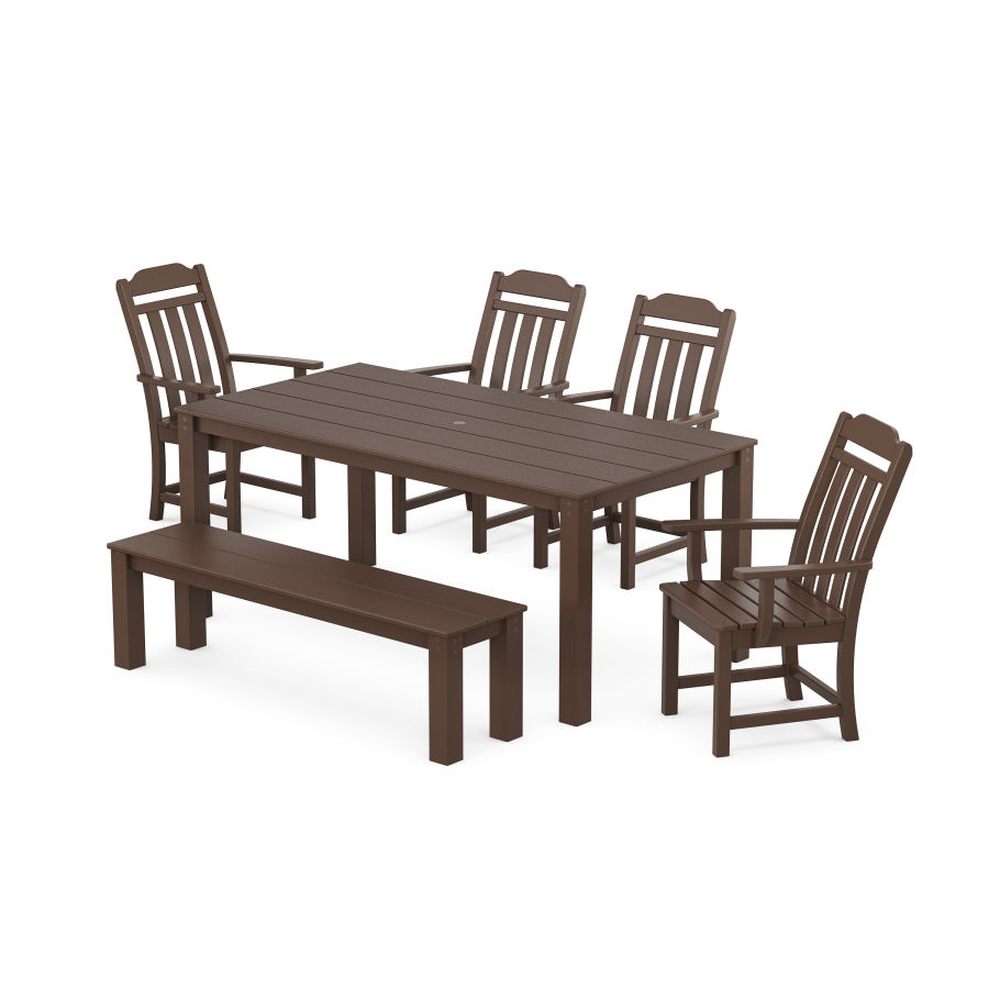 POLYWOOD Country Living 6-Piece Parsons Dining Set with Bench in Mahogany