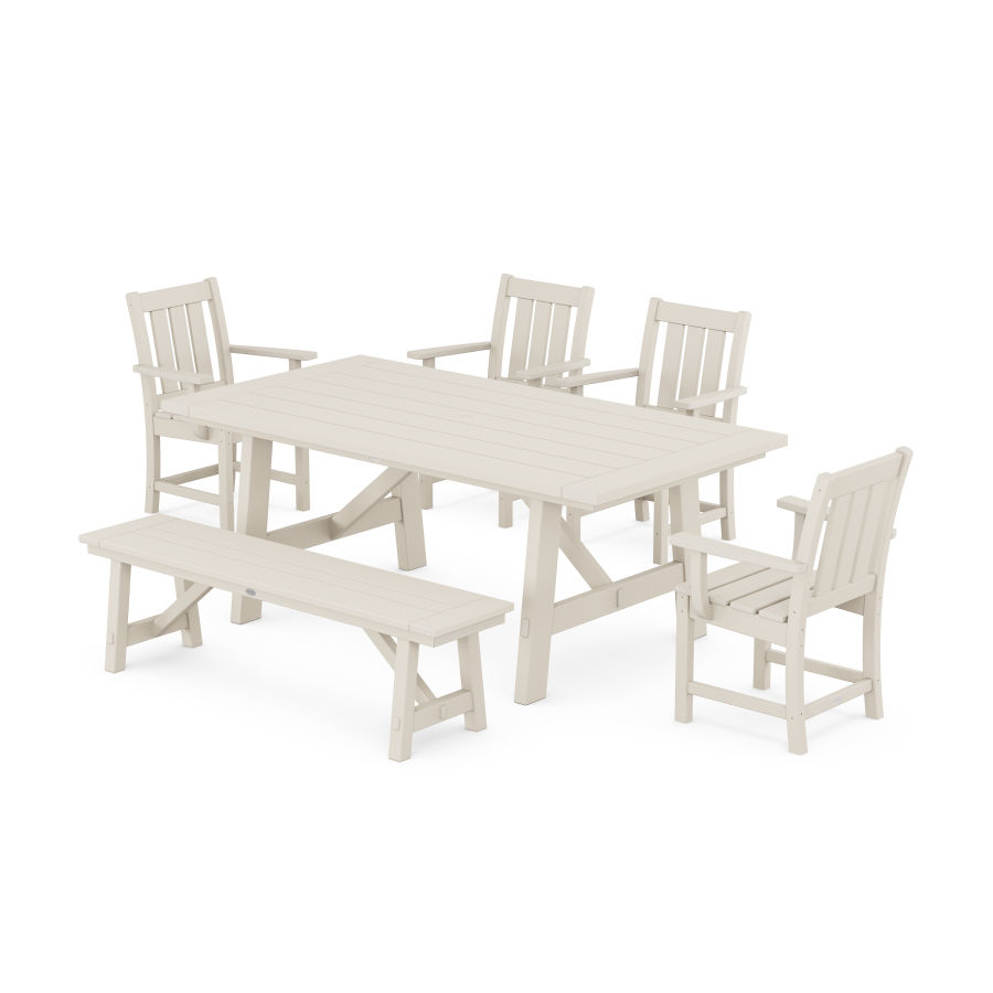 POLYWOOD Oxford 6-Piece Rustic Farmhouse Dining Set with Bench in Sand