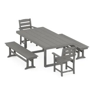 POLYWOOD Lakeside 5-Piece Dining Set with Benches