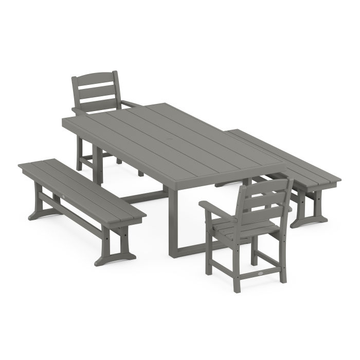 POLYWOOD Lakeside 5-Piece Dining Set with Benches