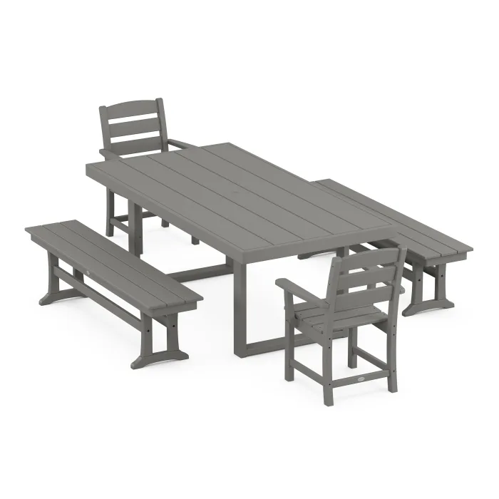 POLYWOOD Lakeside 5-Piece Dining Set with Benches