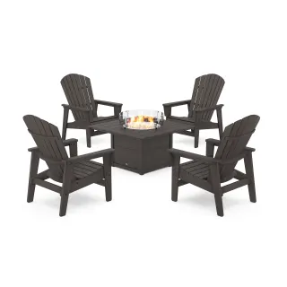 POLYWOOD 5-Piece Nautical Grand Upright Adirondack Conversation Set with Fire Pit Table in Vintage Finish