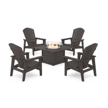 POLYWOOD 5-Piece Nautical Grand Upright Adirondack Conversation Set with Fire Pit Table in Vintage Coffee