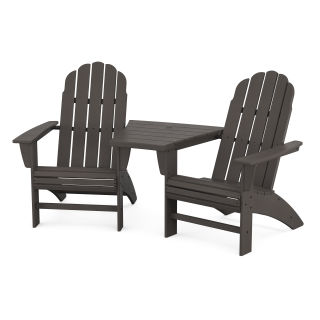 POLYWOOD Vineyard 3-Piece Curveback Adirondack Set with Angled Connecting Table in Vintage Finish