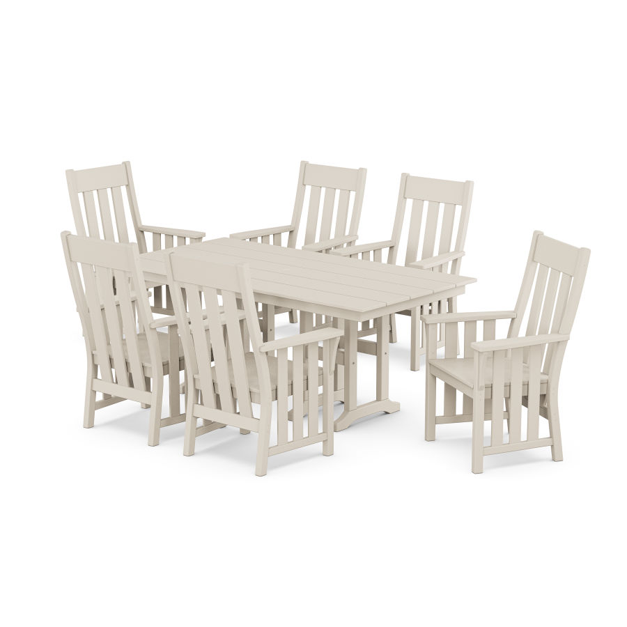 POLYWOOD Acadia Arm Chair 7-Piece Farmhouse Dining Set in Sand